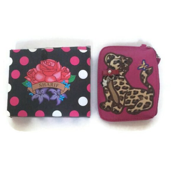 Sharif Pink Leather Coin Purse Cougar Cheetah NIB - Picture 3 of 12
